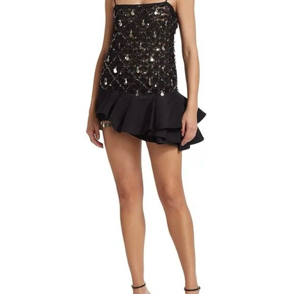 Johanna Ortiz Black Strapless Sequin Dress - Picture 1 of 7